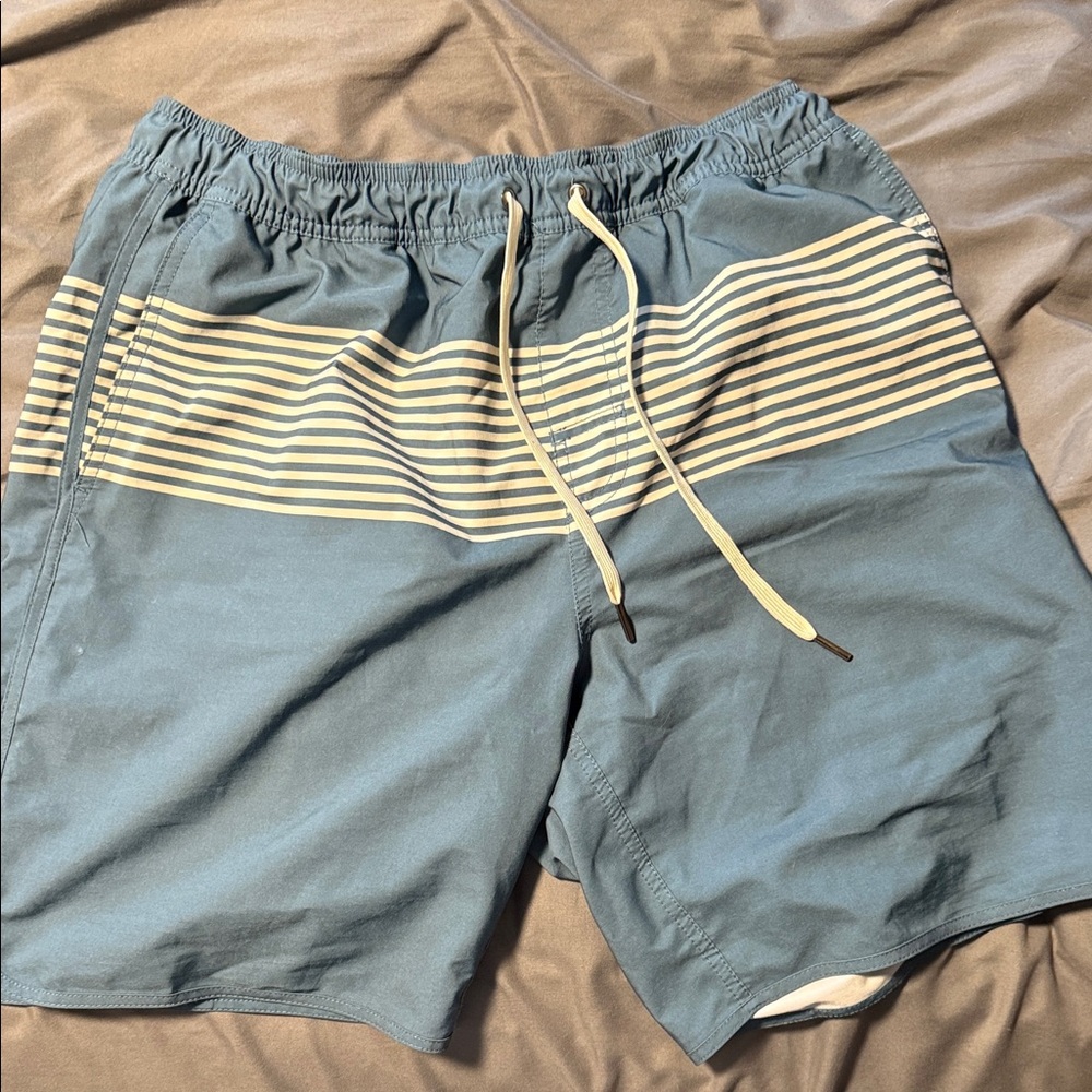 Fair Harbor Men's Blue and Cream Striped Board Shorts